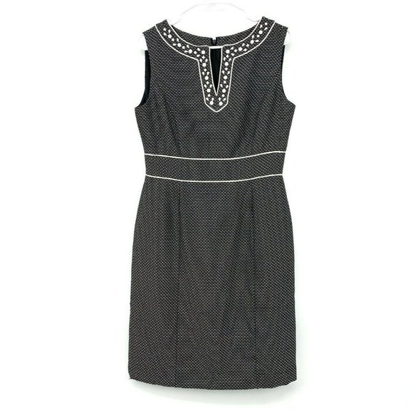 Tahari Dresses & Skirts - Tahari ASL Dress Black White Tweed Beaded V Neck Sleeveless Sheath
